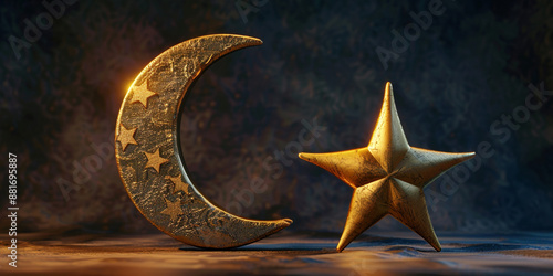 golden star and stars , "Crescent with a star" 