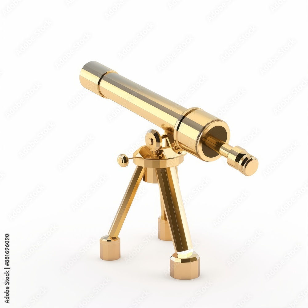 3D Render, Low Poly style of a brass telescope, on isolated white background, Generative AI 3D Render, Low Poly style of a brass telescope, on isolated white background, Generative AI