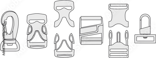 Plastic Buckles Trims Technical Illustration for Accessory and Sportswear Design
