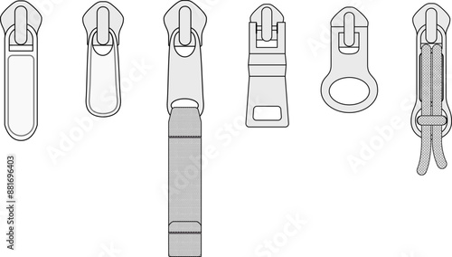 Zipper Pull Technical Fashion Illustration Luxury Trims Mock-up Template for Design and Tech Packs