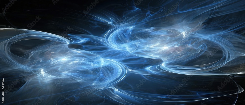 Abstract digital fractal art with swirling blue lights on a dark background, capturing a vibrant and mystical cosmic energy. Abstract digital fractal art with swirling blue lights on a dark background, capturing a vibrant and mystical cosmic energy.