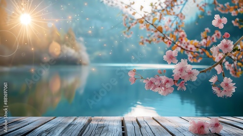 Tranquil Lake Scene with Blooming Flowers