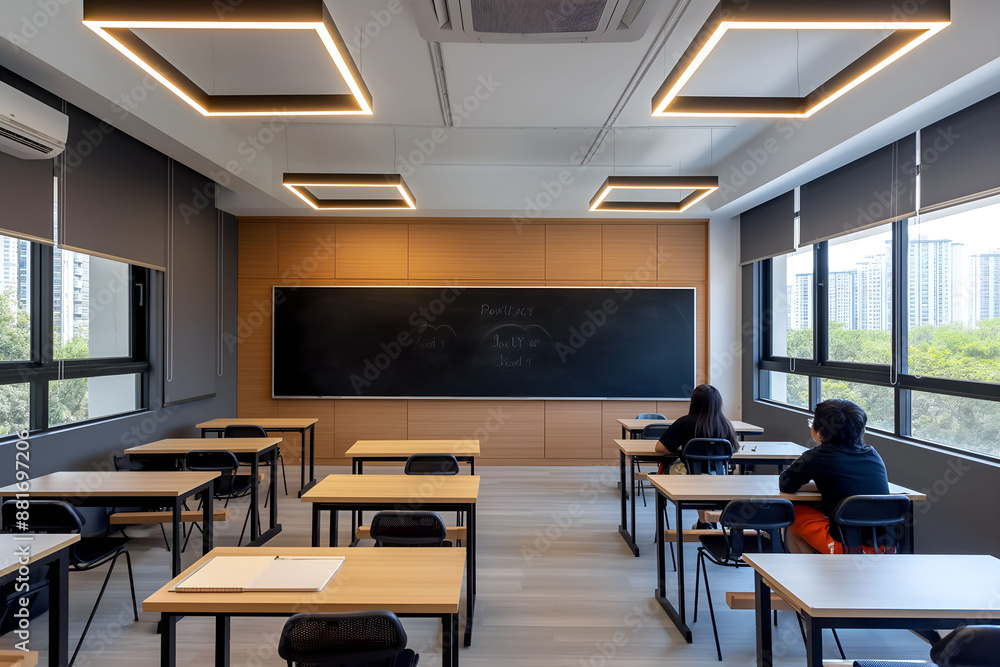 Modern classroom interior design at the school. The auditorium at the university. Lecture room. Modern classroom interior design at the school. The auditorium at the university. Lecture room.
