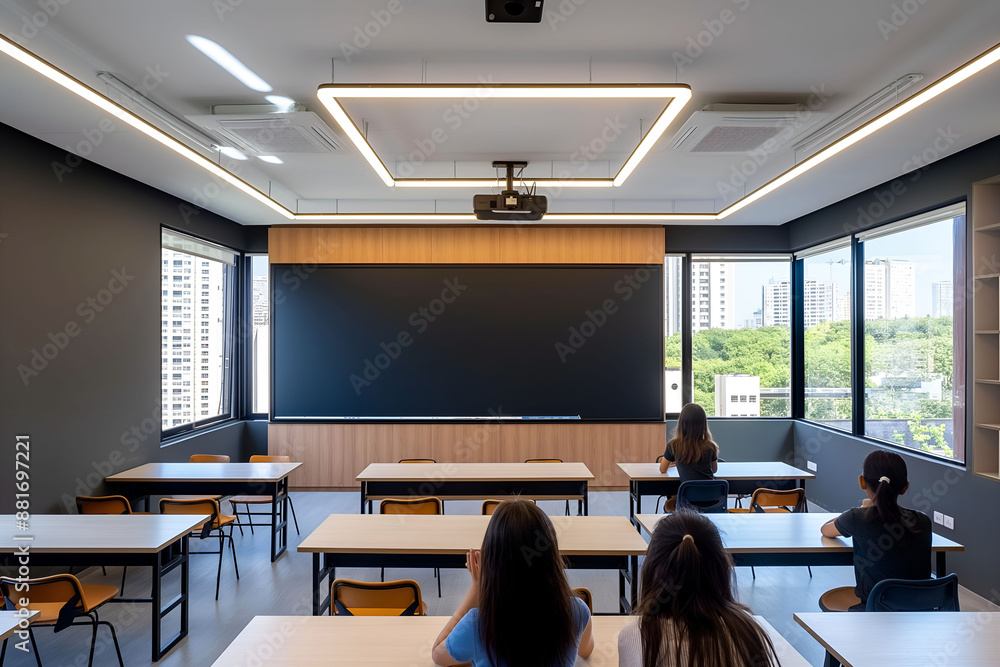 Modern classroom interior design at the school. The auditorium at the university. Lecture room. Modern classroom interior design at the school. The auditorium at the university. Lecture room.