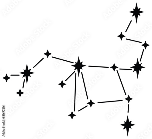 Sagittarius zodiac constellation. Star constellation zodiac sagittarius black white vector.