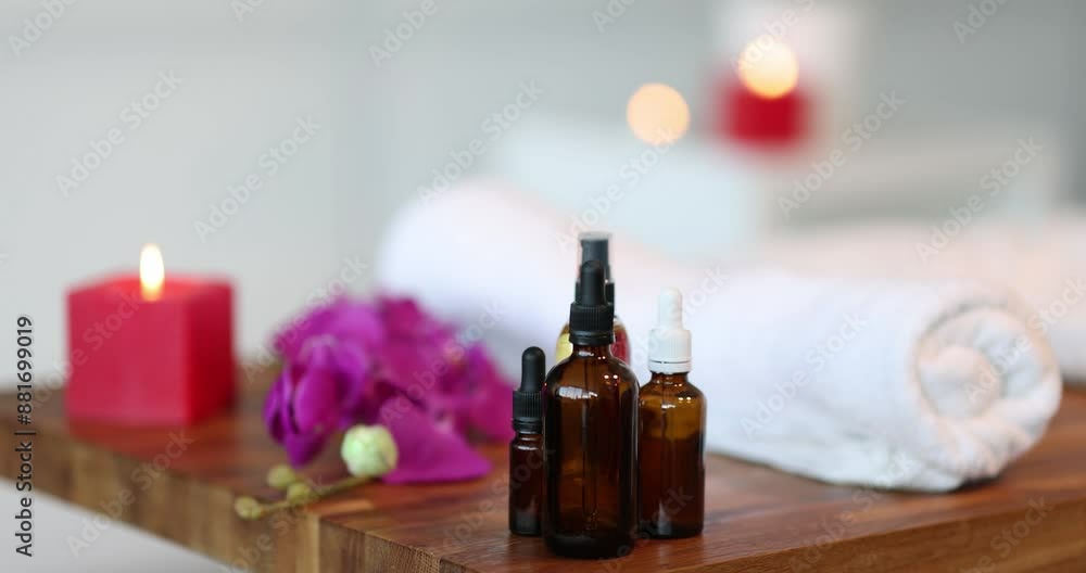 Cosmetic oil means for relaxation in spa salon. Quality massage oil concept Cosmetic oil means for relaxation in spa salon. Quality massage oil concept