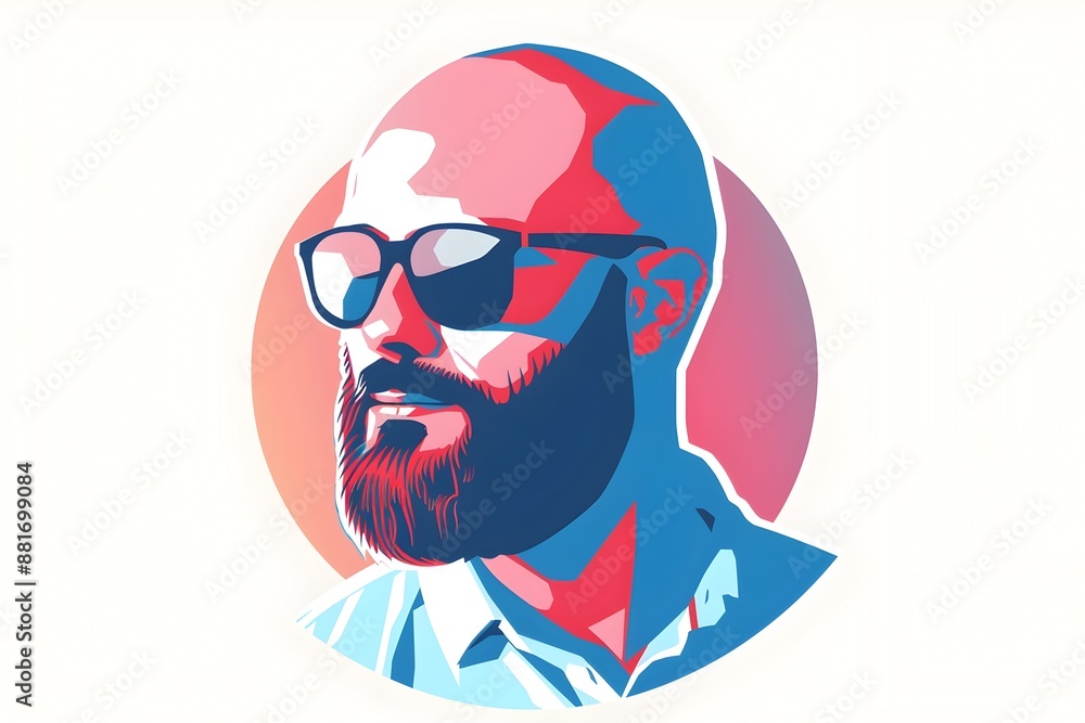 Stylized Portrait of a Modern Tech Savvy Professional with a Beard and Sunglasses Stylized Portrait of a Modern Tech Savvy Professional with a Beard and Sunglasses