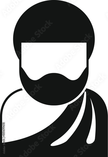 Simple black and white icon of a bearded man wearing a toga
