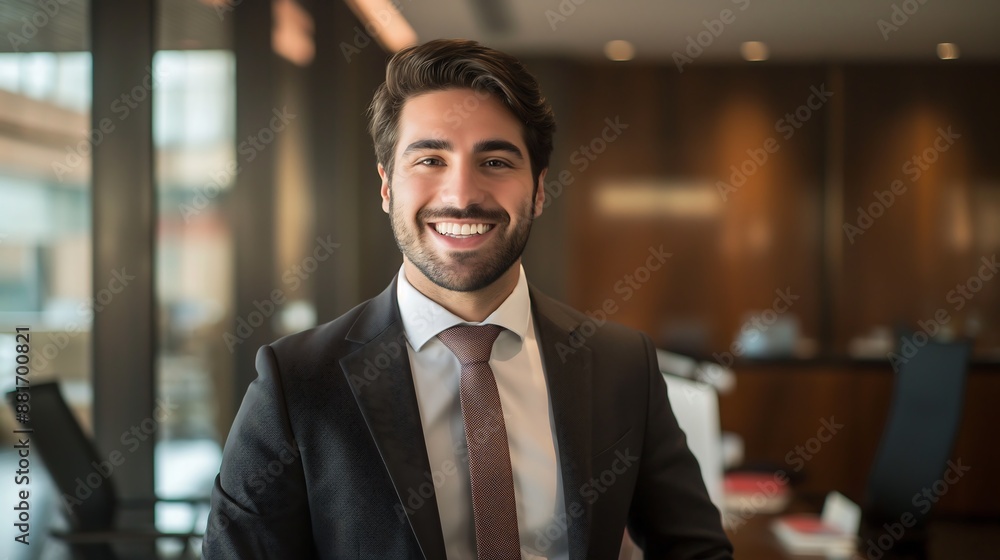 Entrepreneurial Businessman Showing Confidence in Corporate Office Environment Entrepreneurial Businessman Showing Confidence in Corporate Office Environment