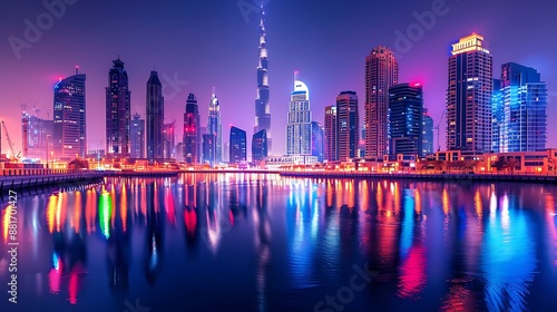 Wallpaper Mural Dubai Skyline at Night with Reflections Torontodigital.ca