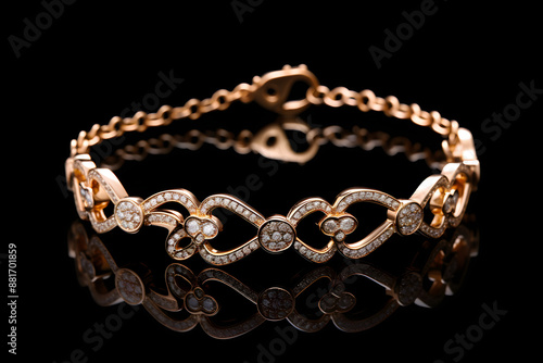 Elegant Gold Bracelet Adorned with Heart-Shaped Diamond Charms - Showcase of Luxury and Sophistication photo