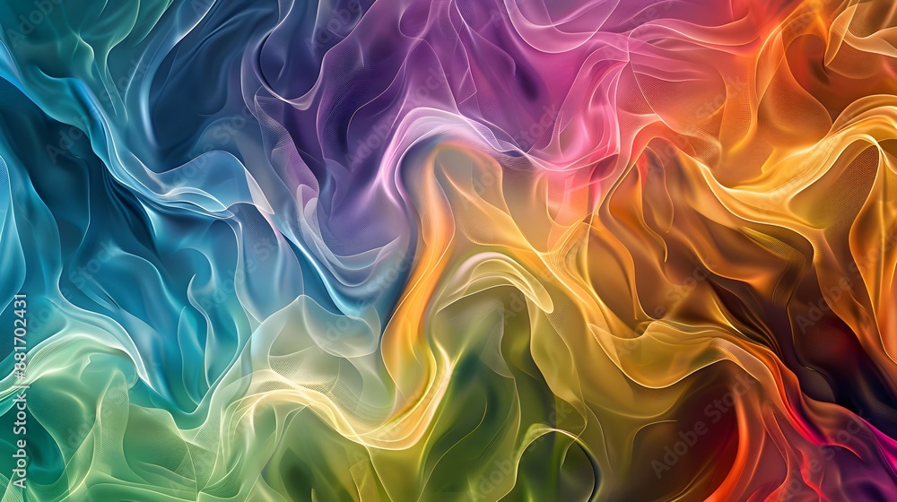 This abstract image showcases a vibrant combination of wavy lines in a spectrum of colors, creating a dynamic and fluid visual texture that's perfect for a variety of design projects. 