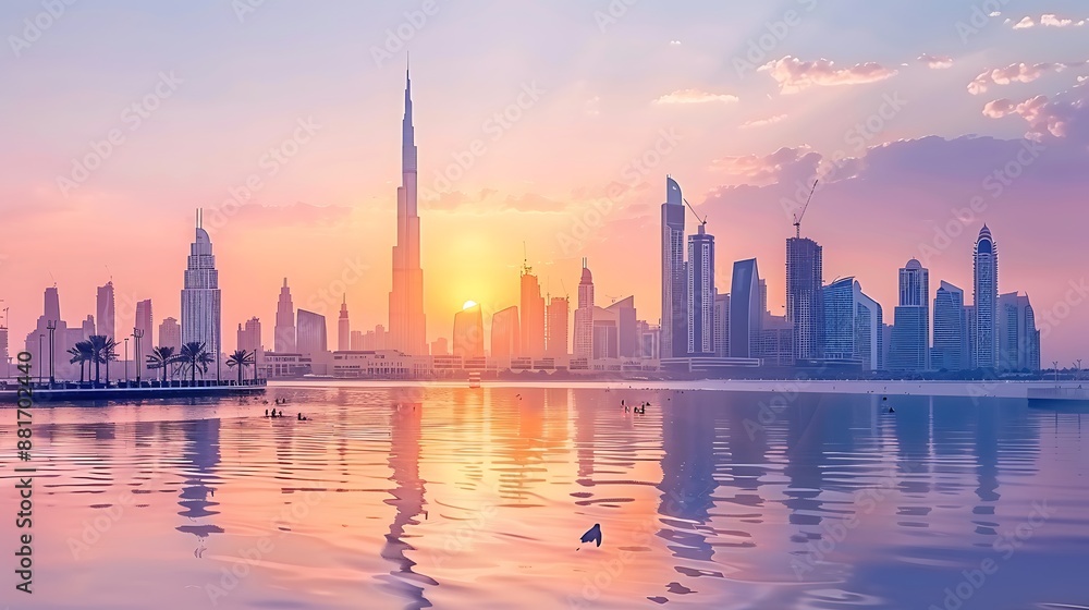 Obraz premium Dubai Skyline at Night with Reflections