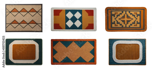 Set of various modern designer door mats isolated on transparent background. Generative AI