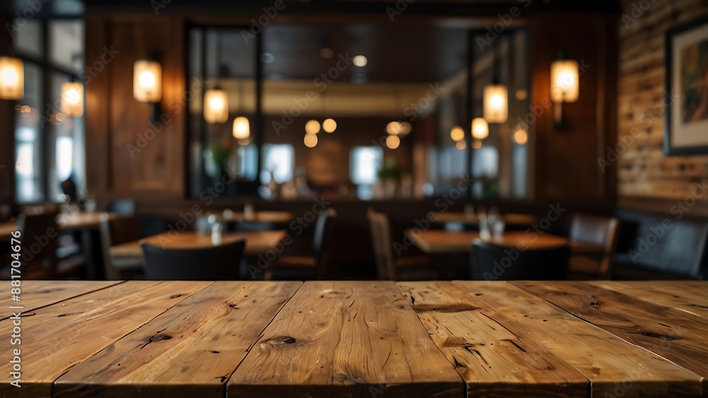 empty wooden table top with Restaurand Background for product display empty wooden table top with Restaurand Background for product display