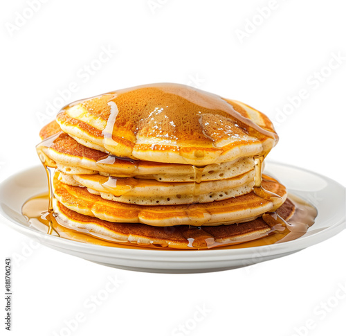 Fluffy pancakes on a plate, side view, isolated on Transparent background.  photo