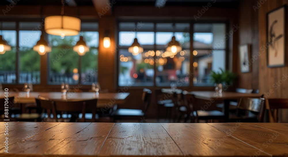 empty wooden table top with Restaurand Background for product display empty wooden table top with Restaurand Background for product display