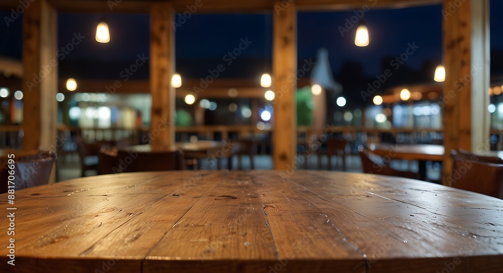 empty wooden table top with Restaurand Background for product display