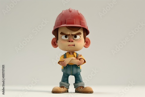 Grumpy Young Carpenter with Irritable Expression on Construction Site