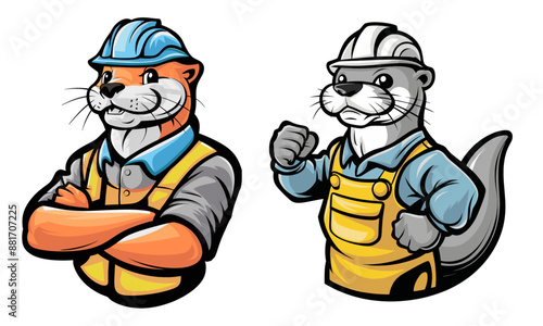 Otter dressed as construction worker illustration, generative ai
