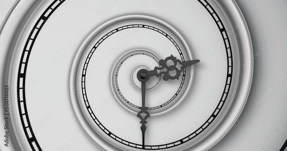 3D image of abstract clock with a spiral dial and hands. The clock ...
