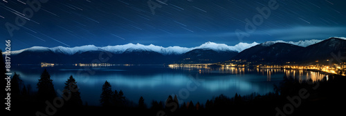 Splendorous Celestial Vista: Breathtaking Night Sky over Breathtaking British Columbia Mountainscape photo