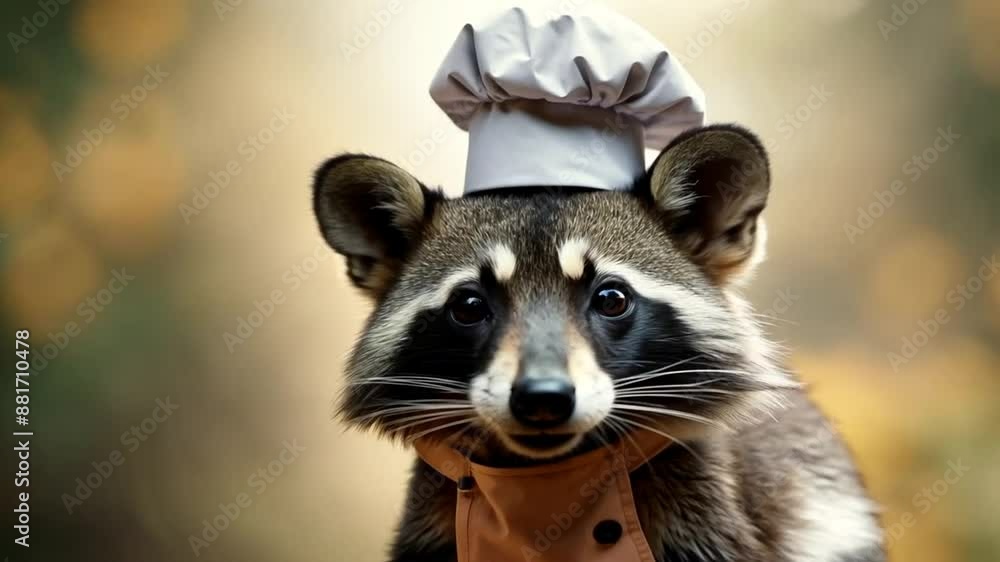 Whimsical raccoon chef in autumnal setting Whimsical raccoon chef in autumnal setting