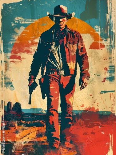 Vintage classic western movie poster. Retro movie poster about cowboys.