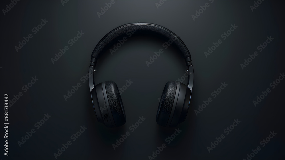 Black headphone speaker with plan background. Black headphone speaker with plan background.