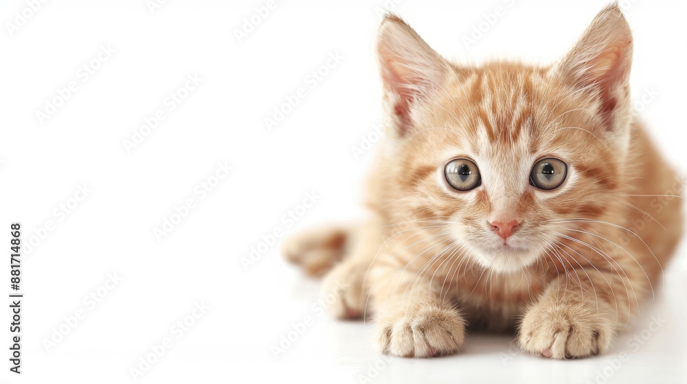 Cute kitten isolated on a white background with watercolor effects, featuring ample empty space for designs Cute kitten isolated on a white background with watercolor effects, featuring ample empty space for designs