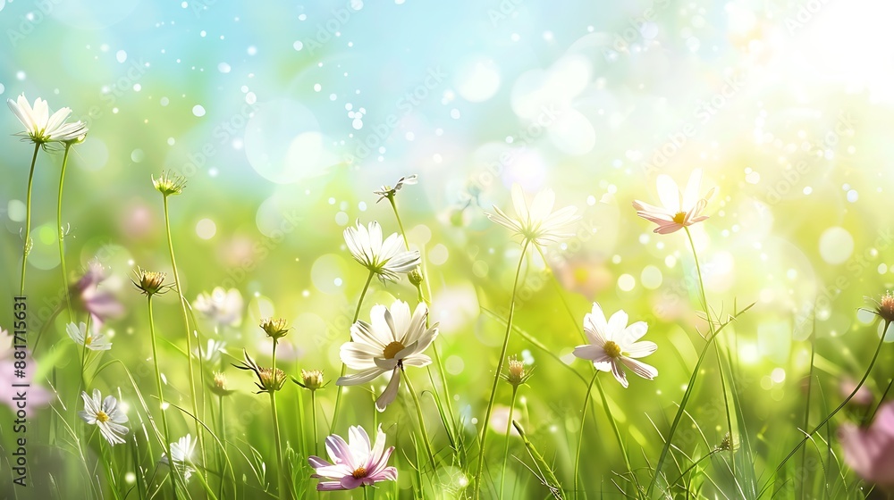 Springtime Meadow with Blooming Flowers Springtime Meadow with Blooming Flowers