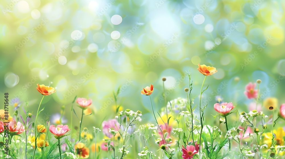 Springtime Meadow with Blooming Flowers Springtime Meadow with Blooming Flowers