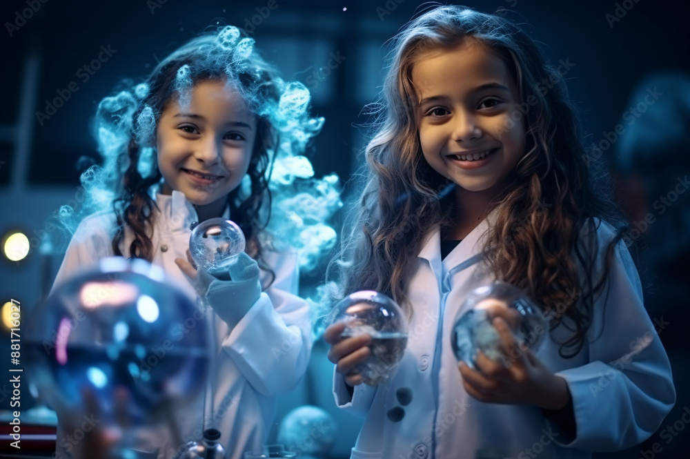Girls studying science and doing experiment in school laboratory. Education and diversity concept. International Day of Women and Girls in Science, 11 February. Girls studying science and doing experiment in school laboratory. Education and diversity concept. International Day of Women and Girls in Science, 11 February.