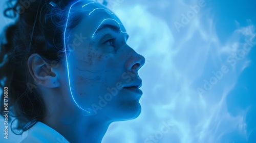 Woman's face with glowing lines
