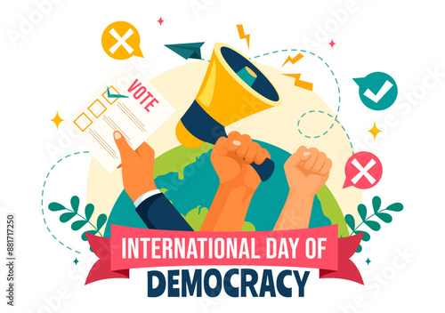 International Day of Democracy Vector Illustration on September 15 with Hands Holding Voting Papers for Resolution in a Flat Cartoon Style Background