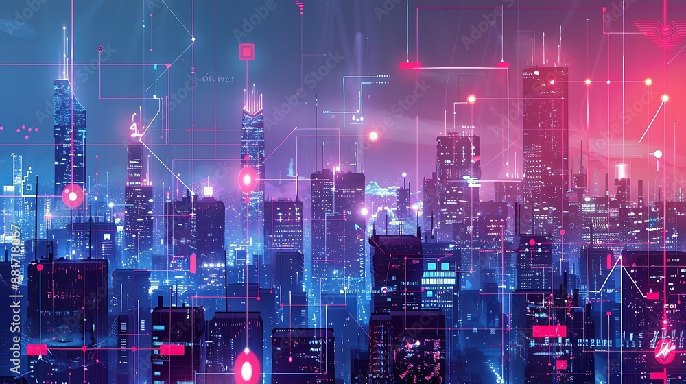 Fototapeta premium Cyberpunk Cityscape with Futuristic Interface