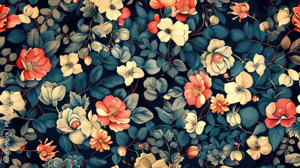 A floral patterned background with a flower in the foreground A floral patterned background with a flower in the foreground