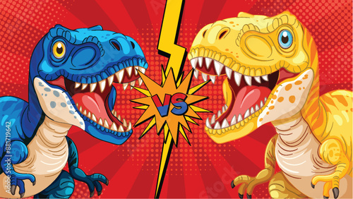 Two dinosaurs facing off in a duel