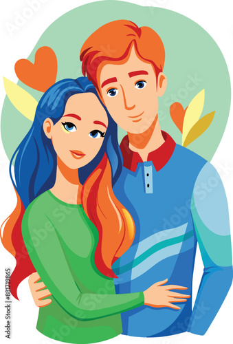 Young couple, flat illustration, vector illustration.