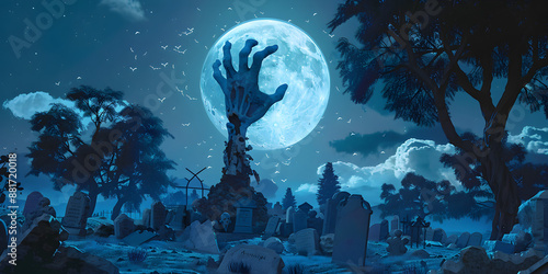 Wallpaper Mural Zombie Hand Rising from the Grave Under Full Moon  Spooky Halloween Night in a Creepy Graveyard with Eerie Atmosphere Torontodigital.ca