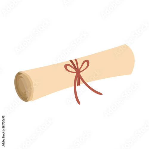 紐で封された羊皮紙の巻物。フラットなベクターイラスト。
Parchment scroll sealed with a string. Flat vector illustration.
