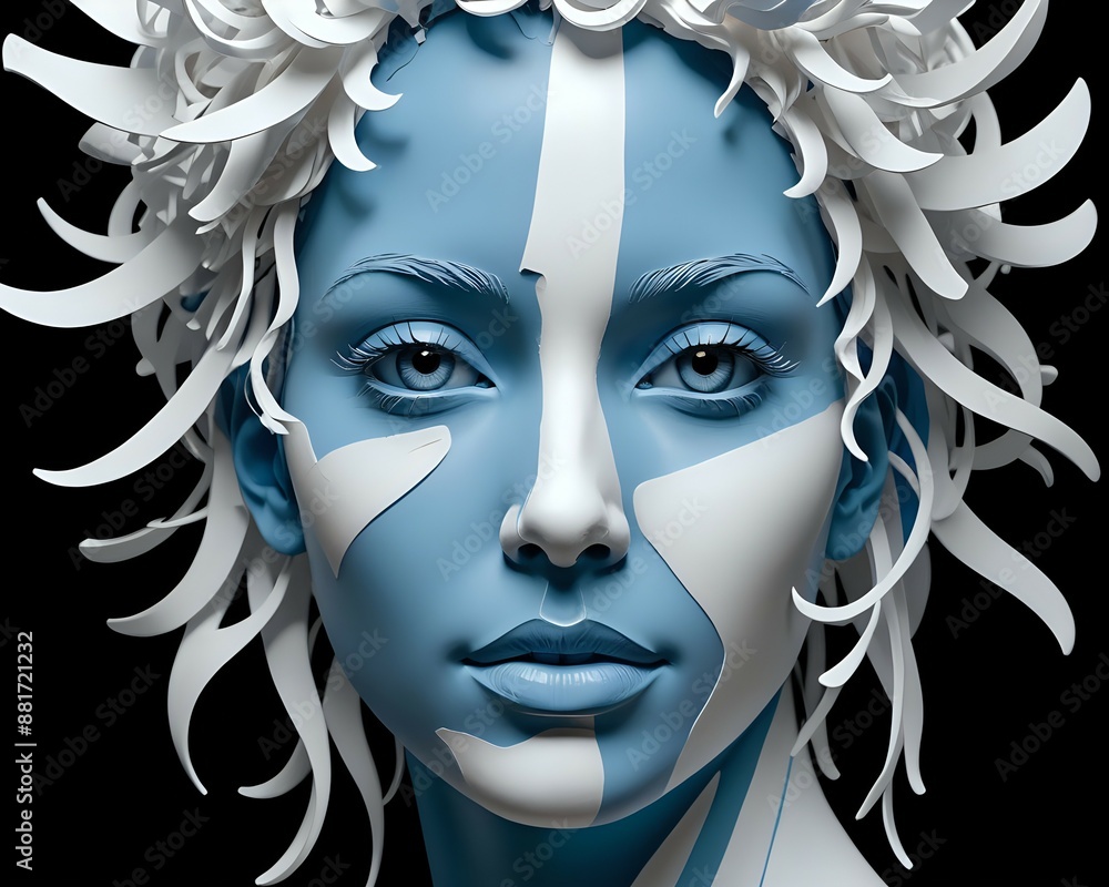Abstract portrait of a woman with blue skin and white hair. Abstract portrait of a woman with blue skin and white hair.