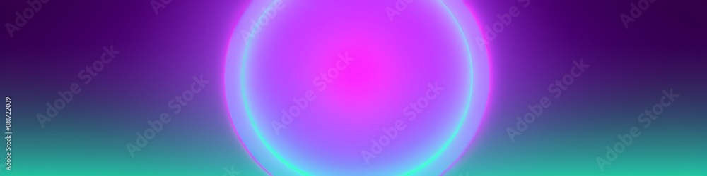 A glowing, vibrant neon light orb with a blue-green outer ring against a purple and teal gradient background A glowing, vibrant neon light orb with a blue-green outer ring against a purple and teal gradient background