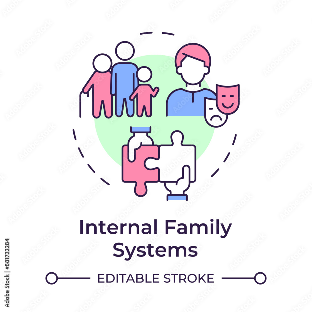 Internal family systems multi color concept icon. Communication skills, personality disorder. Round shape line illustration. Abstract idea. Graphic design. Easy to use in infographic, presentation