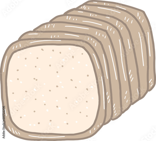 Cartoon sliced ​​bread There is a clear brown border. and the inside is soft and brown