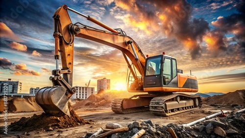 Wallpaper Mural excavator at work, AI, construction transport Torontodigital.ca