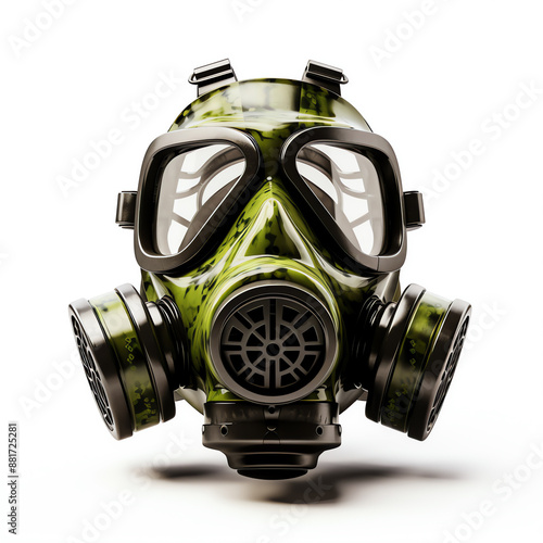 a green gas mask with goggles