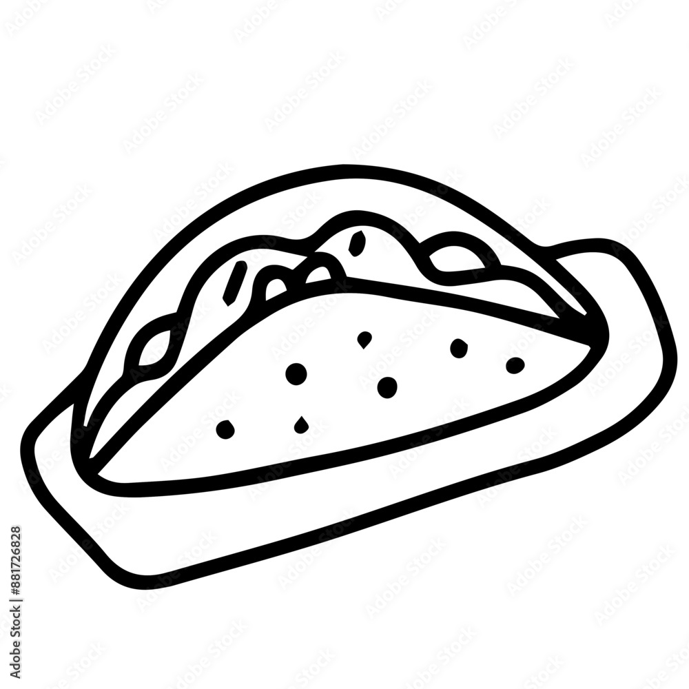 Hand drawn black and white color of tacos design isolated on transparent background. Vector illustration. 