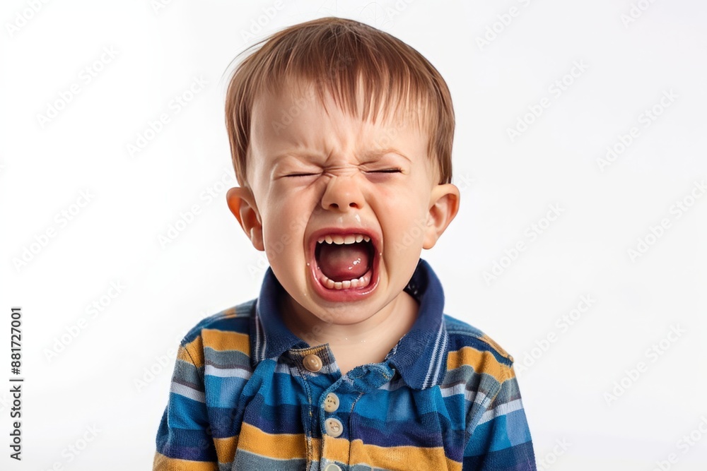 Crying toddler boy isolated on white