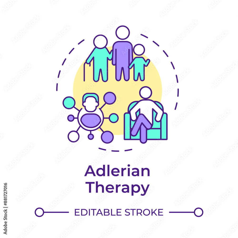 Adlerian therapy multi color concept icon. Communication psychotherapy, psychologist. Round shape line illustration. Abstract idea. Graphic design. Easy to use in infographic, presentation Adlerian therapy multi color concept icon. Communication psychotherapy, psychologist. Round shape line illustration. Abstract idea. Graphic design. Easy to use in infographic, presentation